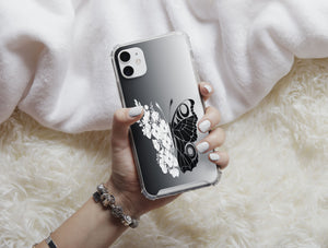 Black White Butterfly Phone Case – Elegant Floral Art Design