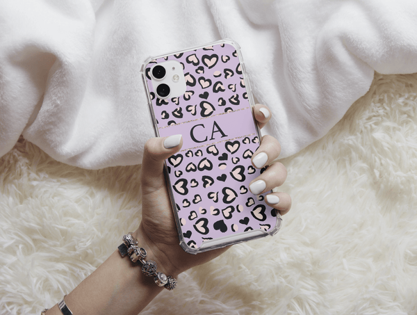 Personalized Leopard Print Phone Case – Custom Initials Heart