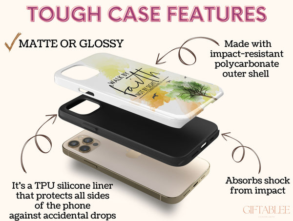 Walk By Faith Phone Case – 2 Corinthians 5:7 Christian Bible Verse Design