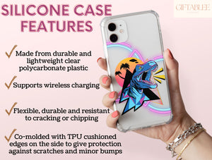 Retro Dinosaur Phone Case – Neon T. Rex Synthwave Design