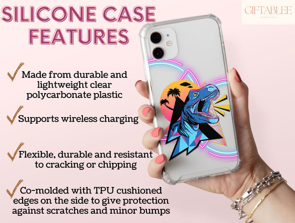 Retro Dinosaur Phone Case – Neon T. Rex Synthwave Design