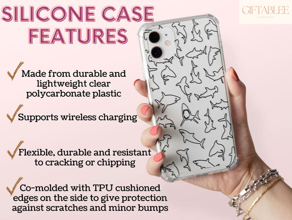 Outline Shark Phone Case – Hand-Drawn Shark Silhouette & Ocean Pattern