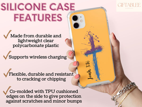 John 3 16 Cross Phone Case – Christian Bible Verse & Painted Cross Design
