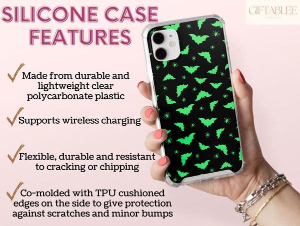 Halloween Bats Phone Case – Neon Bat & Spider Pattern Cover