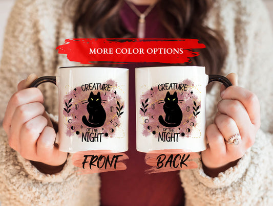 Creature Of The Night Mug, Halloween Black Cat Mug For Women Halloween Season, Spooky Cat Mug, Black Cat Lover Gift, Cat Halloween Mug