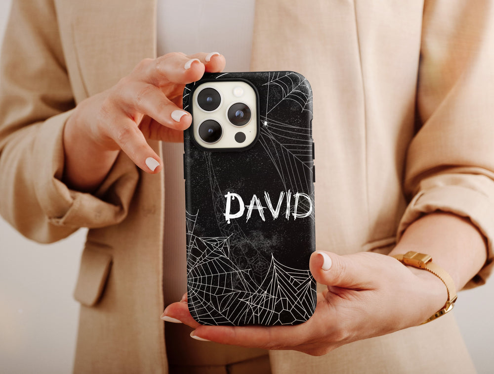 Custom Spider Web Phone Case – Personalized Halloween Name Case
