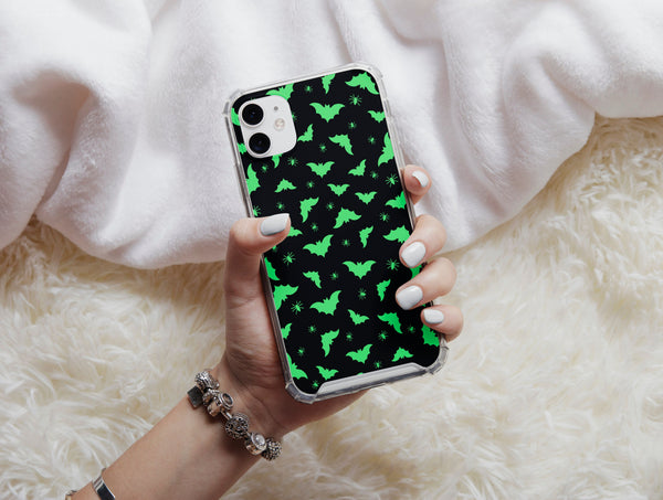 Halloween Bats Phone Case – Neon Bat & Spider Pattern Cover