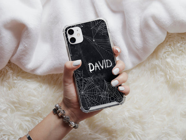 Custom Spider Web Phone Case – Personalized Halloween Name Case