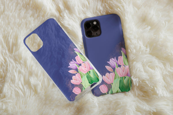 Tulip Flower Phone Case – Watercolor Pink & Lavender Floral Botanical Design