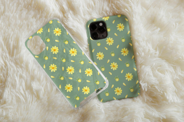 Yellow Daisy Phone Case – Sage Green Floral & Spring Botanical Pattern