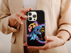 Retro Dinosaur Phone Case – Neon T. Rex Synthwave Design