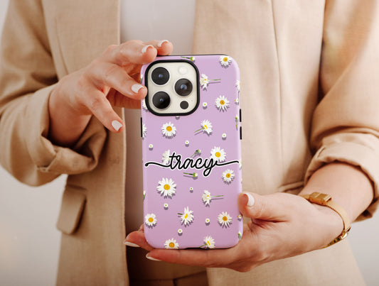 Personalized Daisy Phone Case, Daisy Flower Print Phone Case For Her Birthday Gift, Daisy Print Case, Custom Name Phone Cases For Women