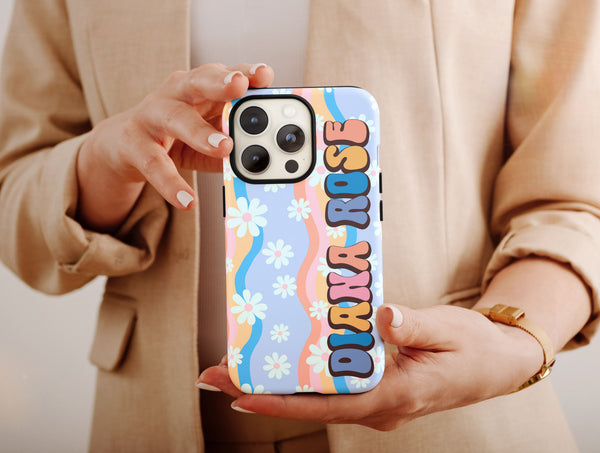 Retro Daisy Phone Case – Personalized 70s Floral & Colorful Design