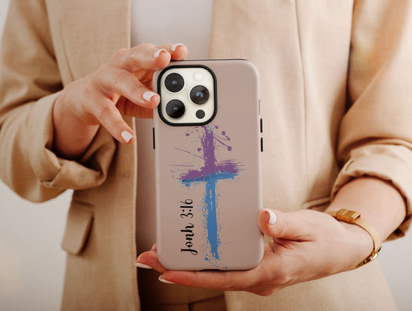 John 3 16 Cross Phone Case – Christian Bible Verse & Painted Cross Design