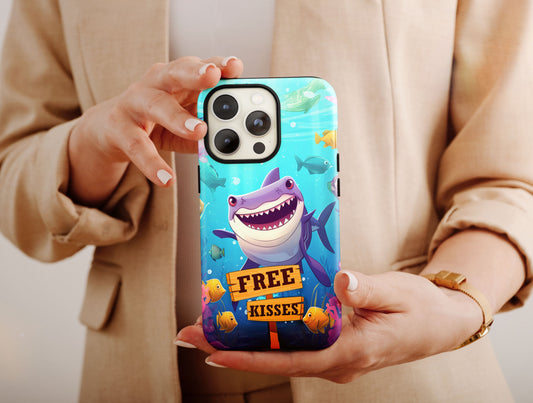 Shark Free Kiss Phone Case, Shark Theme Phone Cases For Men & Women Birthday, Funny Shark Case, Cute Phone Case, Whale Shark For Him/Her