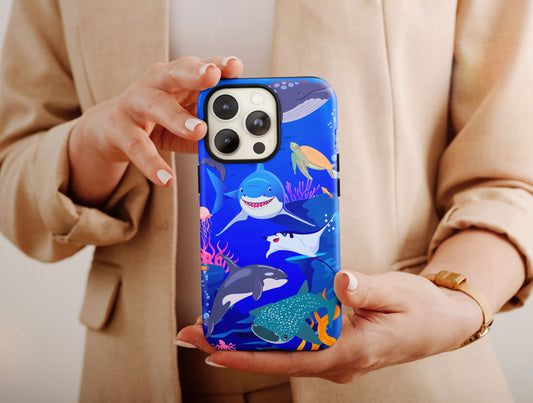 Ocean Sharks Phone Case, Shark Theme Phone Cases For Men & Women Birthday, Coral Reef Case, Sea Animals Case, Shark Gift Case For Him/Her