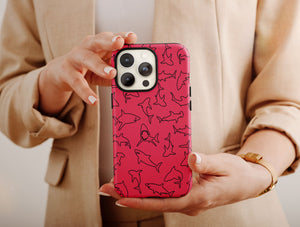 Outline Shark Phone Case – Hand-Drawn Shark Silhouette & Ocean Pattern