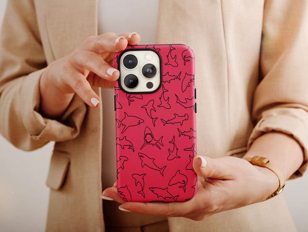 Outline Shark Phone Case – Hand-Drawn Shark Silhouette & Ocean Pattern