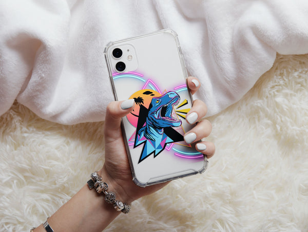 Retro Dinosaur Phone Case – Neon T. Rex Synthwave Design
