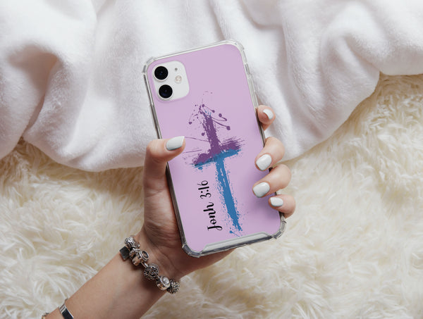 John 3 16 Cross Phone Case – Christian Bible Verse & Painted Cross Design