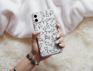 Outline Shark Phone Case – Hand-Drawn Shark Silhouette & Ocean Pattern