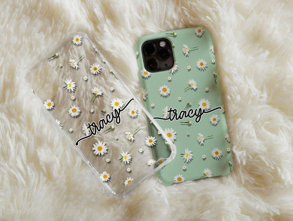 Personalized Daisy Phone Case – Custom Name & Pastel Floral Design