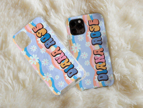 Retro Daisy Phone Case – Personalized 70s Floral & Colorful Design