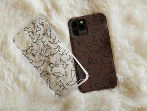 Outline Shark Phone Case – Hand-Drawn Shark Silhouette & Ocean Pattern