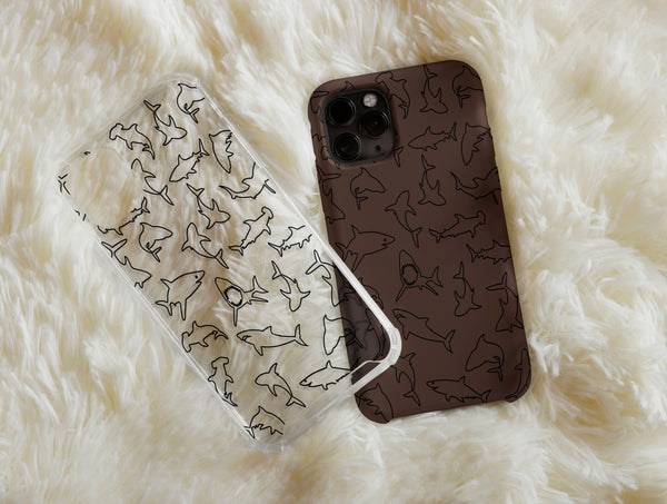 Outline Shark Phone Case – Hand-Drawn Shark Silhouette & Ocean Pattern