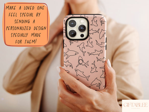 Outline Shark Phone Case – Hand-Drawn Shark Silhouette & Ocean Pattern