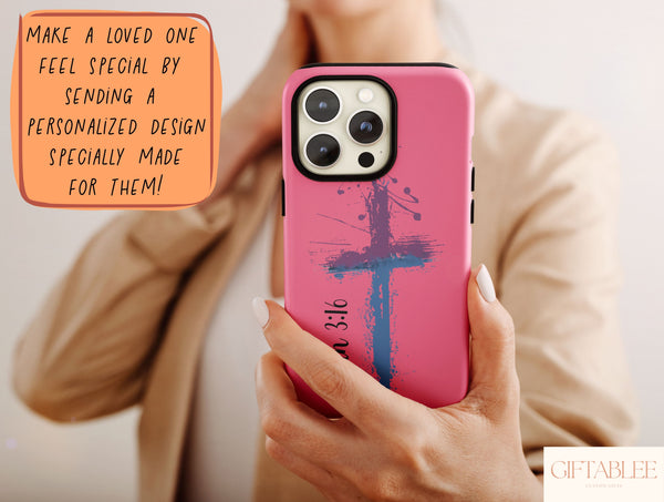 John 3 16 Cross Phone Case – Christian Bible Verse & Painted Cross Design