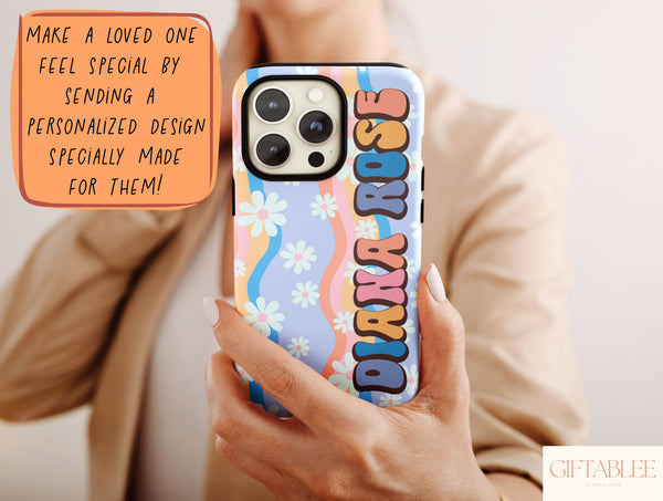 Retro Daisy Phone Case – Personalized 70s Floral & Colorful Design