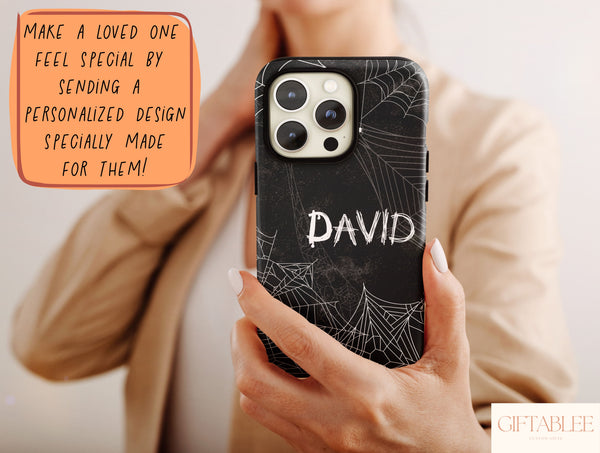 Custom Spider Web Phone Case – Personalized Halloween Name Case