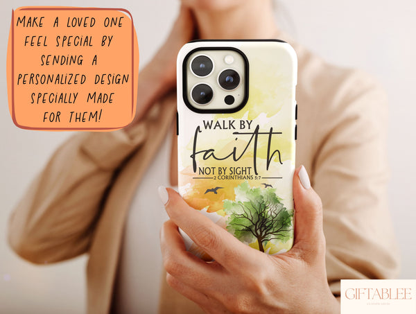 Walk By Faith Phone Case – 2 Corinthians 5:7 Christian Bible Verse Design