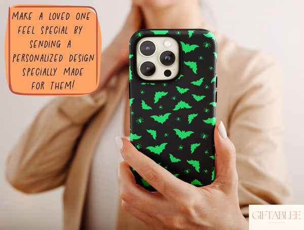Halloween Bats Phone Case – Neon Bat & Spider Pattern Cover