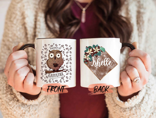 Owl Gifts, Powered By Caffeine Mug For Mom For Mother’s Day, Owl Mug, Owl Coffee Mug, Owl Cup, Ceramic Owl Mug Gift For Women