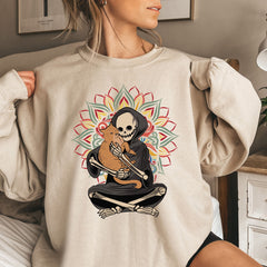 Cat And Skeleton Sweatshirt – Gothic Halloween Cat Crewneck