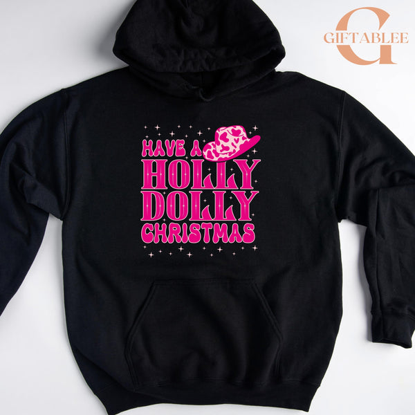 A black hoodie with a pink and white design and text printed on it.