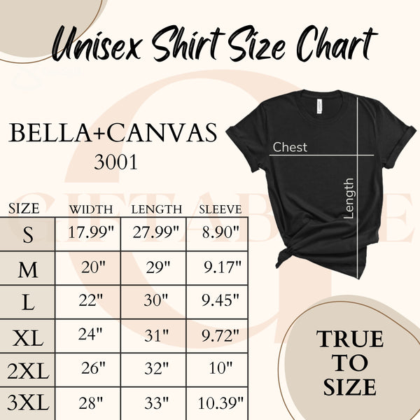 The image is a size chart for a black t-shirt, providing measurements for different sizes.