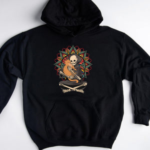 Cat And Skeleton Sweatshirt – Gothic Halloween Cat Crewneck