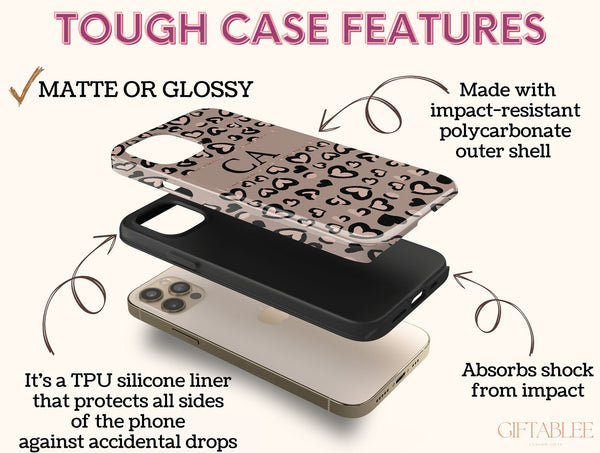 Personalized Leopard Print Phone Case – Custom Initials Heart