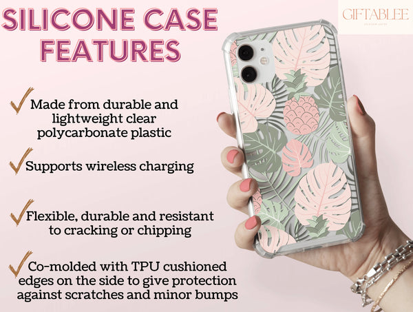 Tropical Pattern Phone Case – Pastel Monstera, Pink Pineapple & Floral Botanical Design