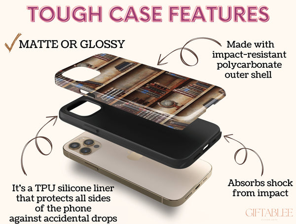 Bookshelves Phone Case – Vintage Book Lover