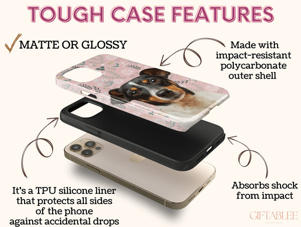 Custom Pet Face Phone Case – Personalized Floral Dog Photo Cover