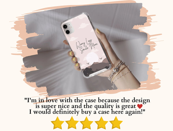 Worry Less Smile More Phone Case – Inspirational Mountain Landscape
