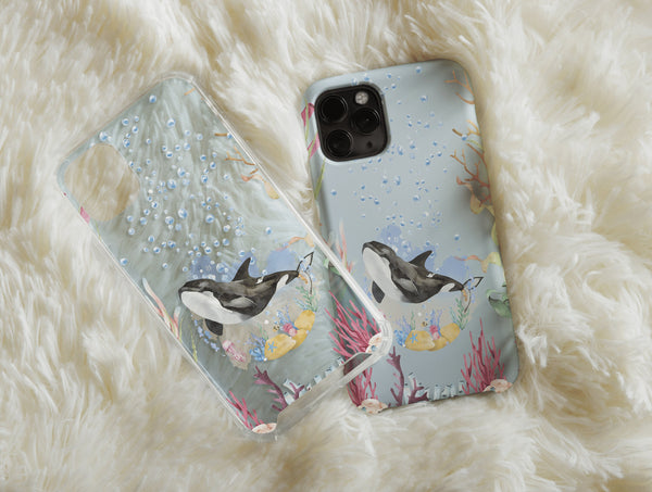 Cute Orca Whale Phone Case – Watercolor Underwater Ocean Design