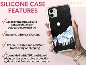 Mountain Night Sky Phone Case – Snowy Peaks & Full Moon Landscape