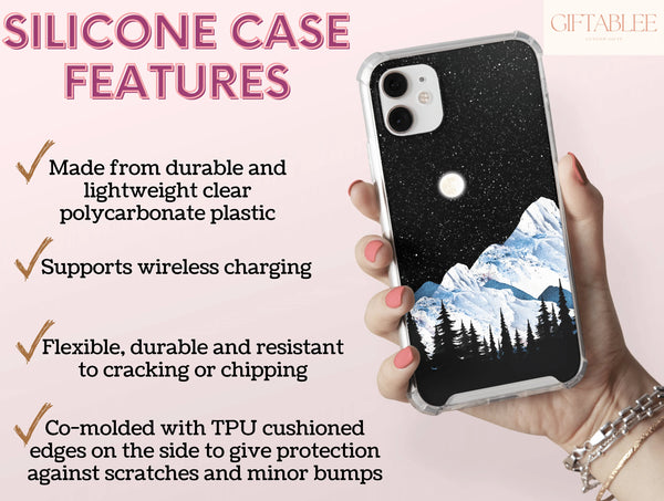 Mountain Night Sky Phone Case – Snowy Peaks & Full Moon Landscape