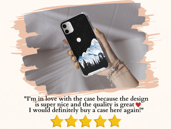 Mountain Night Sky Phone Case – Snowy Peaks & Full Moon Landscape